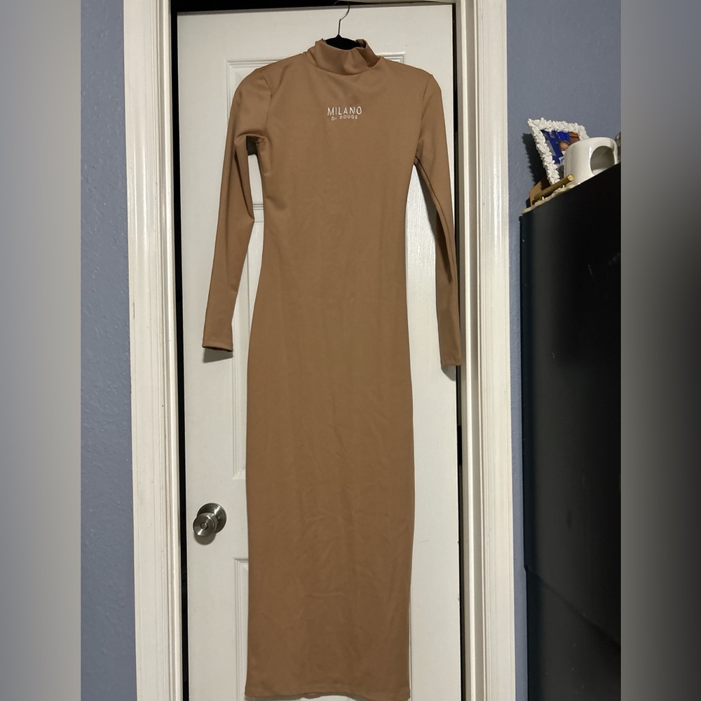 Milano Camel Long Sleeve Maxi Dress